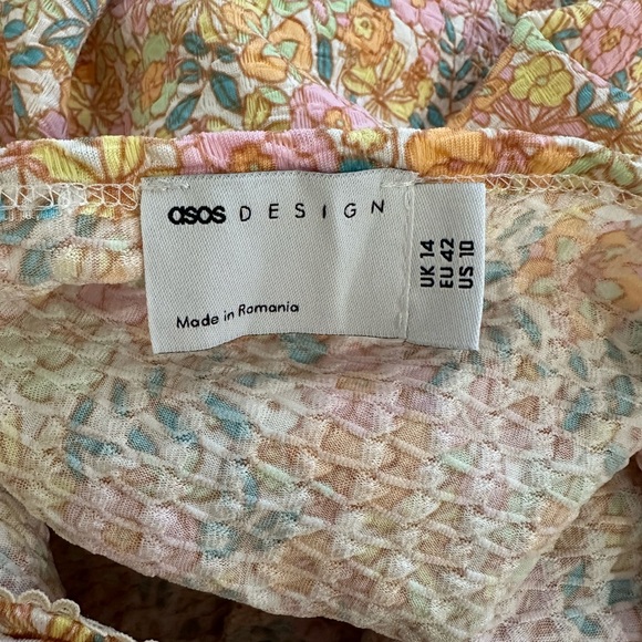 NWT Asos Textured Ruched Floral Mini Dress with Short Sleeves-Size 10 - Picture 6 of 7